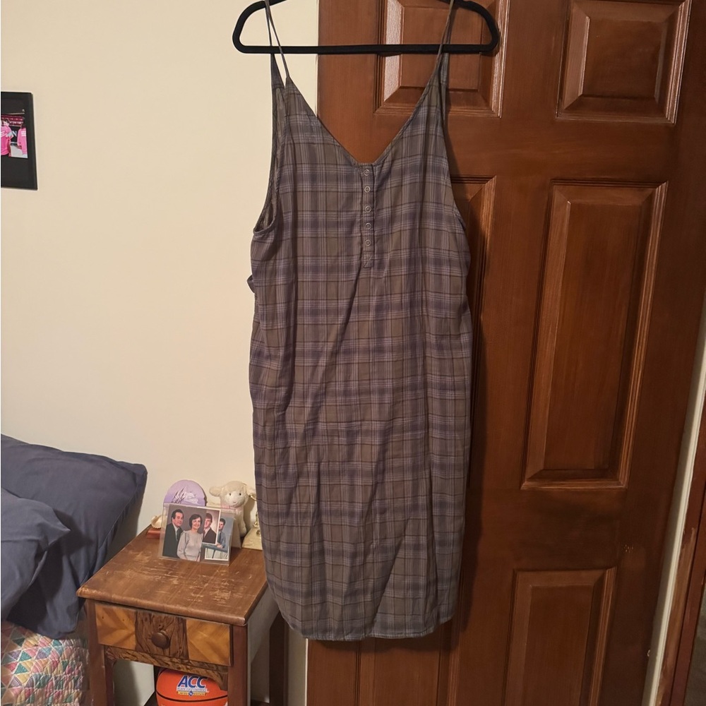 Hurley Plaid Midi Dress - Gray and Brown